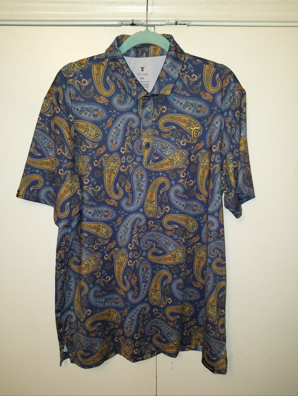 Trenton Paisley Print Short Sleeve Polo Shirt Men's sz XXL.